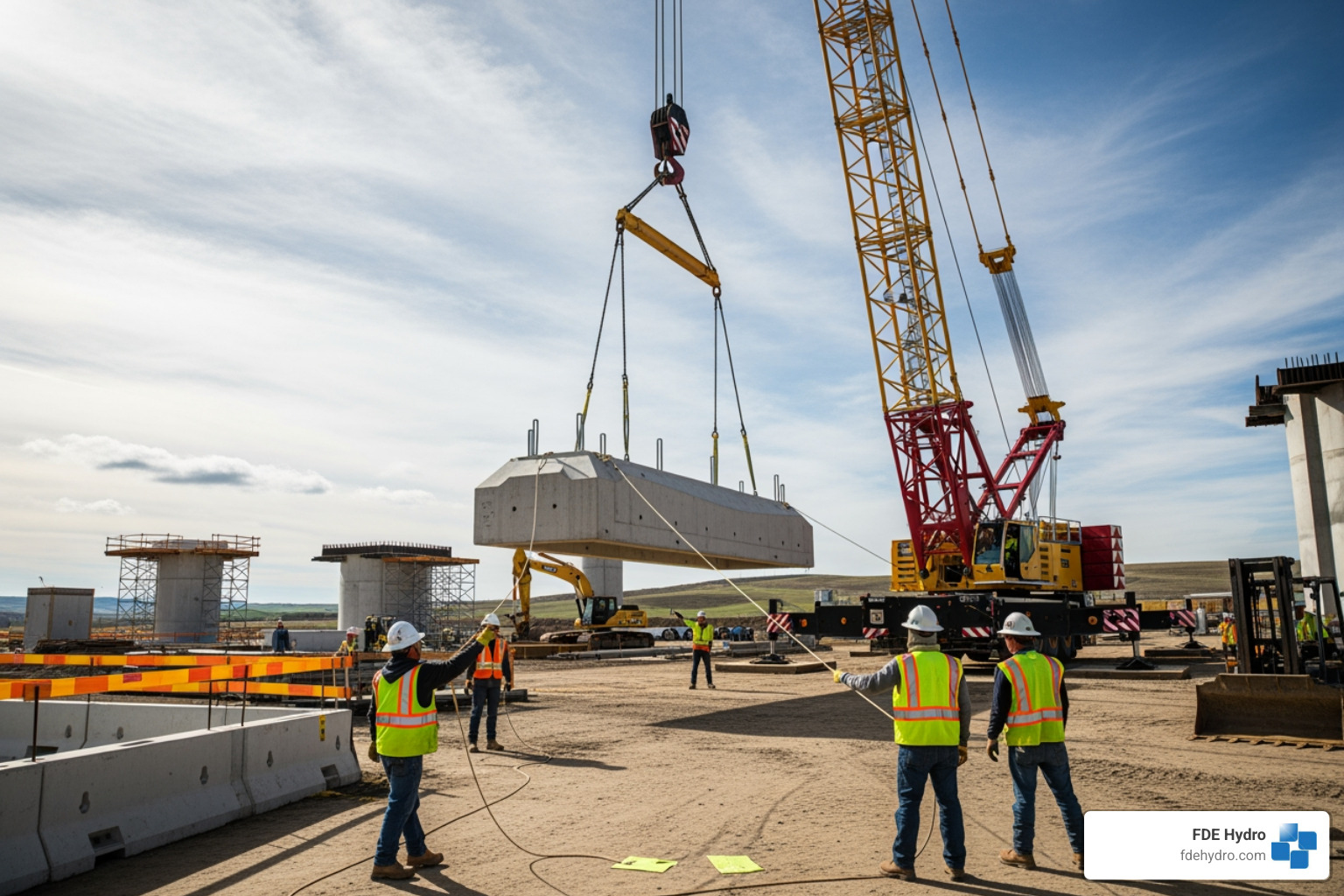 precast concrete components being installed - Clean energy construction