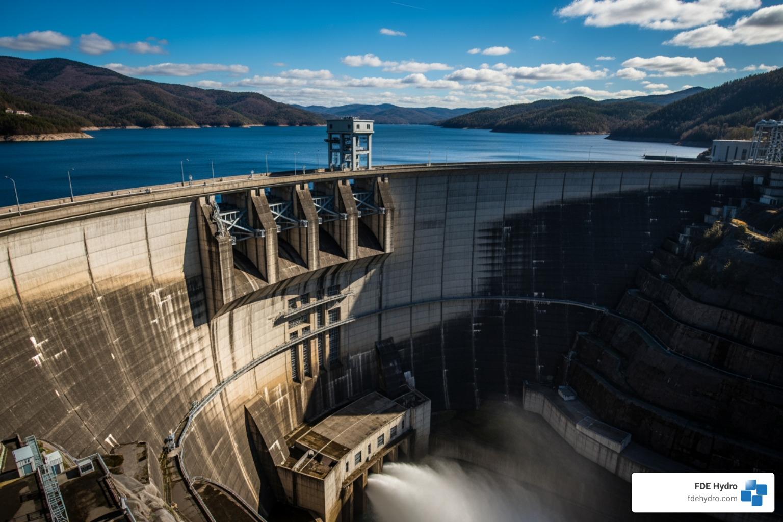 large concrete dam and its reservoir - Hydro dam components large concrete dam and its reservoir - Hydro dam components