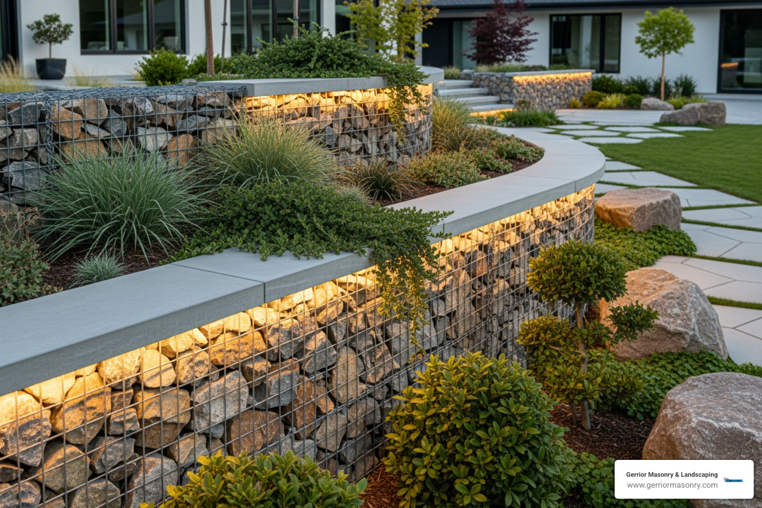 stylish and functional gabion retaining wall in a modern residential landscape - installing a gabion retaining wall