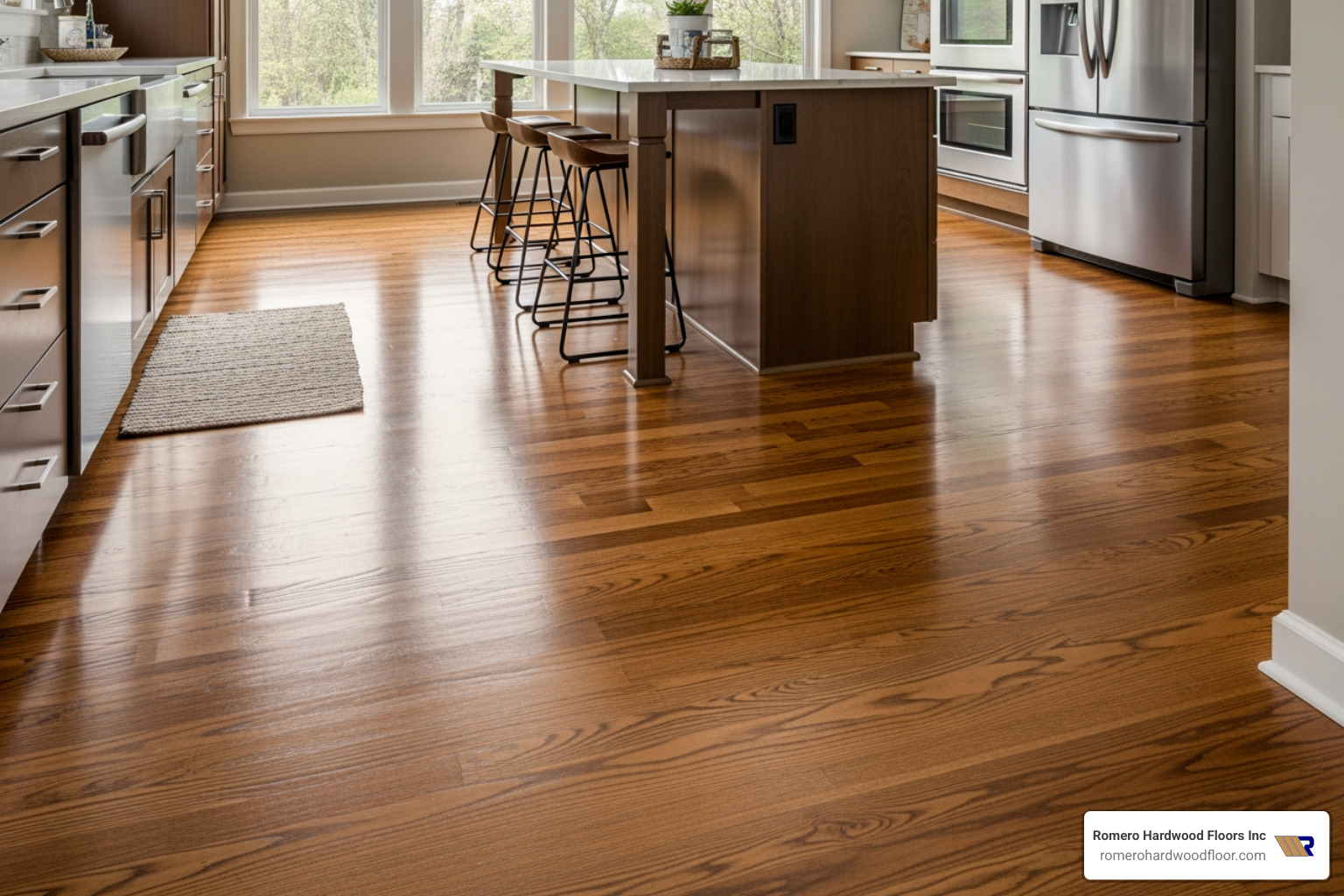 beautiful hardwood floor in a high-traffic kitchen - Durable wood flooring