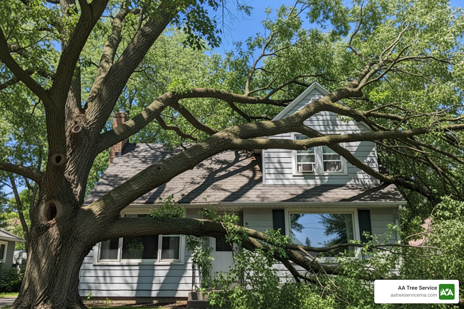tree with overgrown branches near a house - tree pruning north shore tree with overgrown branches near a house - tree pruning north shore