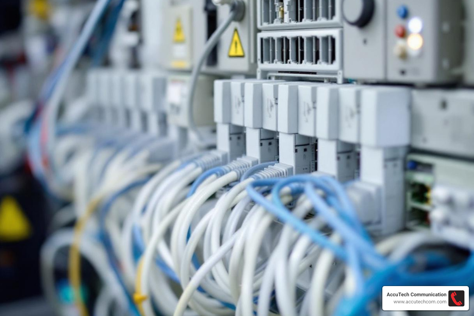 Diagram illustrating the six subsystems of a structured cabling system within a commercial building, showing the connections from outside the building to individual workstations. - low voltage data cabling