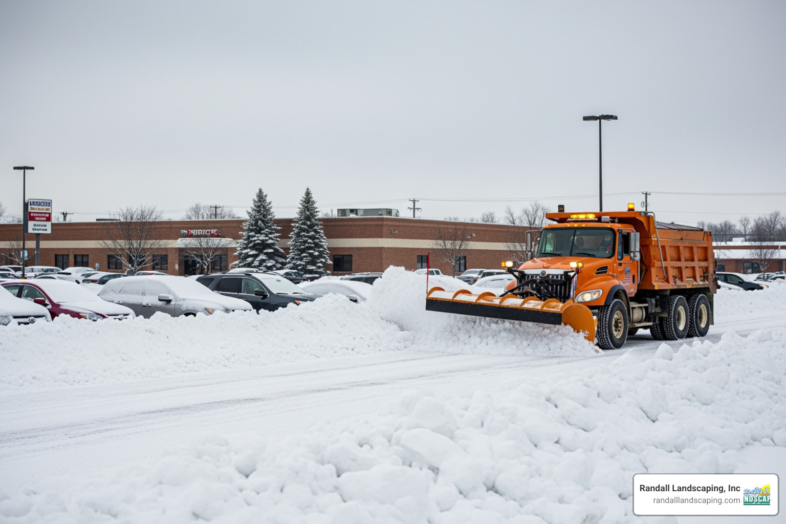 snow plow truck clearing a large parking lot - Local snow plowers