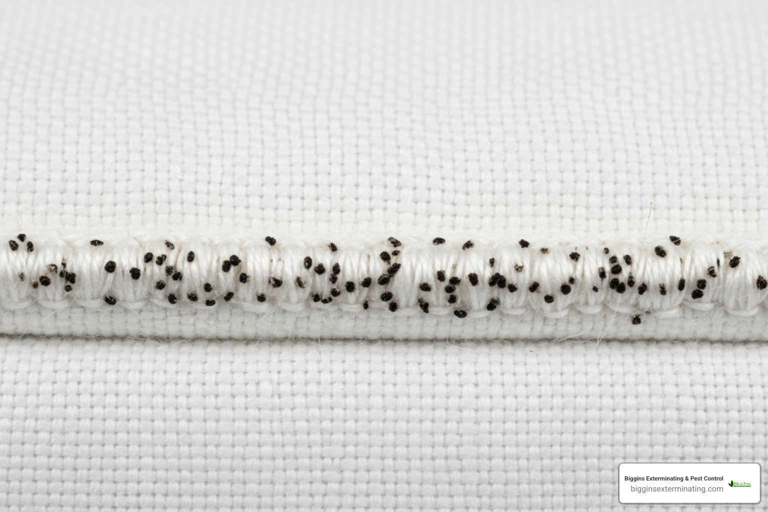 Bed bug fecal stains on a mattress seam - Bed bug treatment Burlington MA