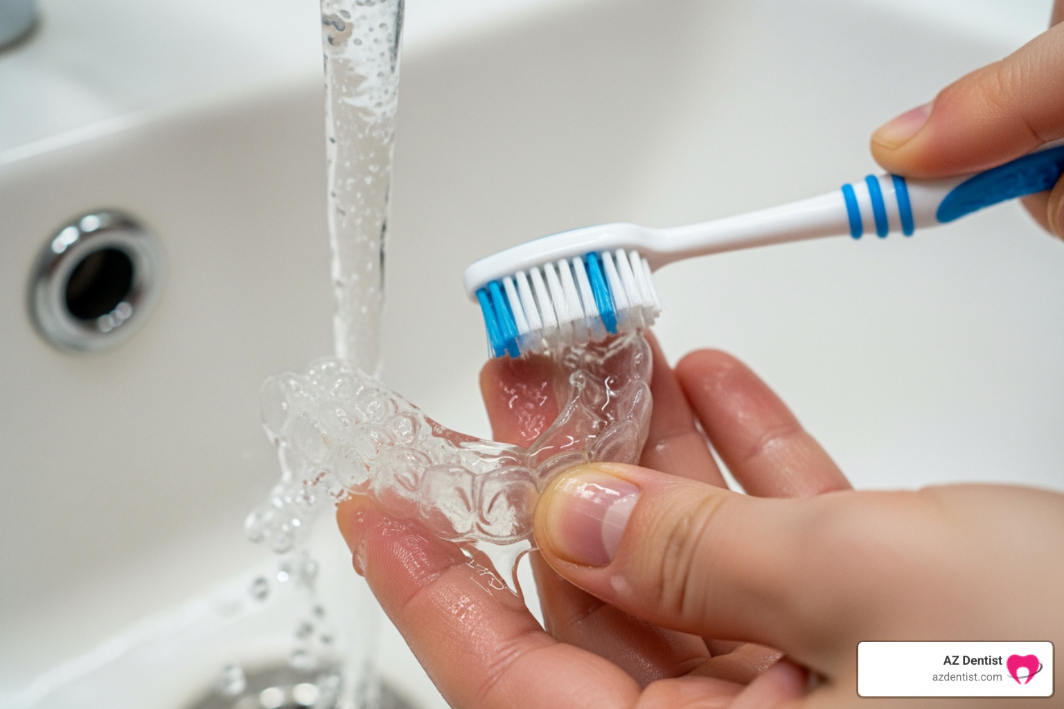 mouthguard being cleaned with a toothbrush - best mouthguard for bruxism