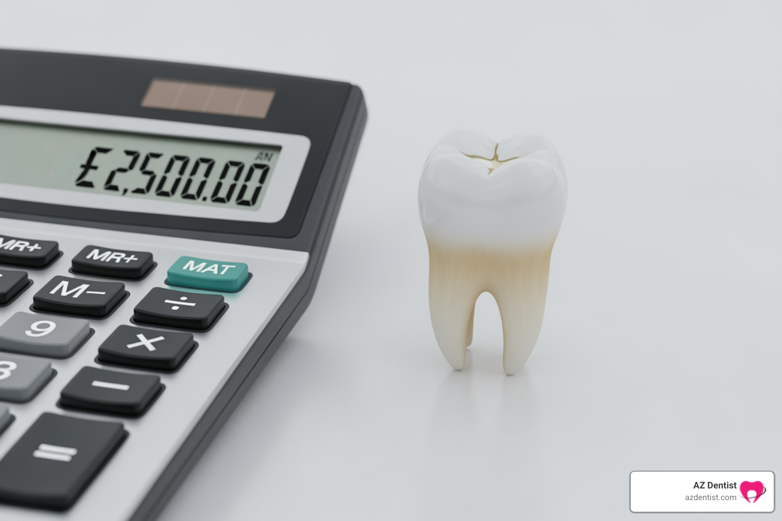 calculator and a tooth to represent cost calculation - composite dental bonding cost