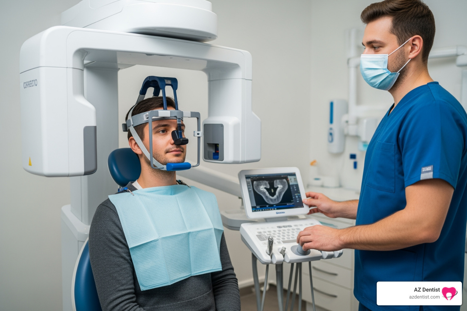 Patient undergoing a 3D CBCT scan for dental implant planning - dental implants scottsdale