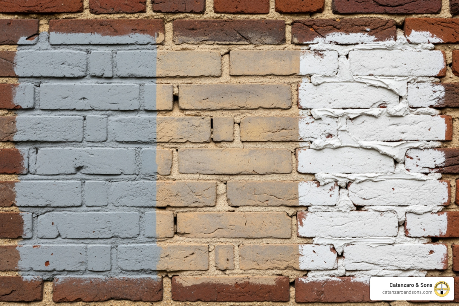 swatch comparison of paint, limewash, and German schmear on brick - rhode island exterior brick painting swatch comparison of paint, limewash, and German schmear on brick - rhode island exterior brick painting