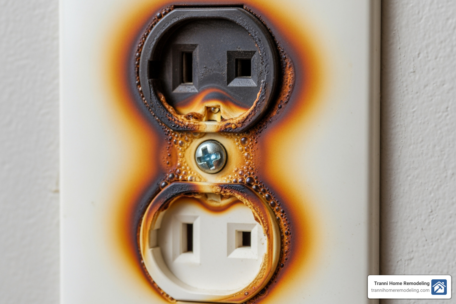 discolored, slightly melted electrical outlet - expert electrician near me