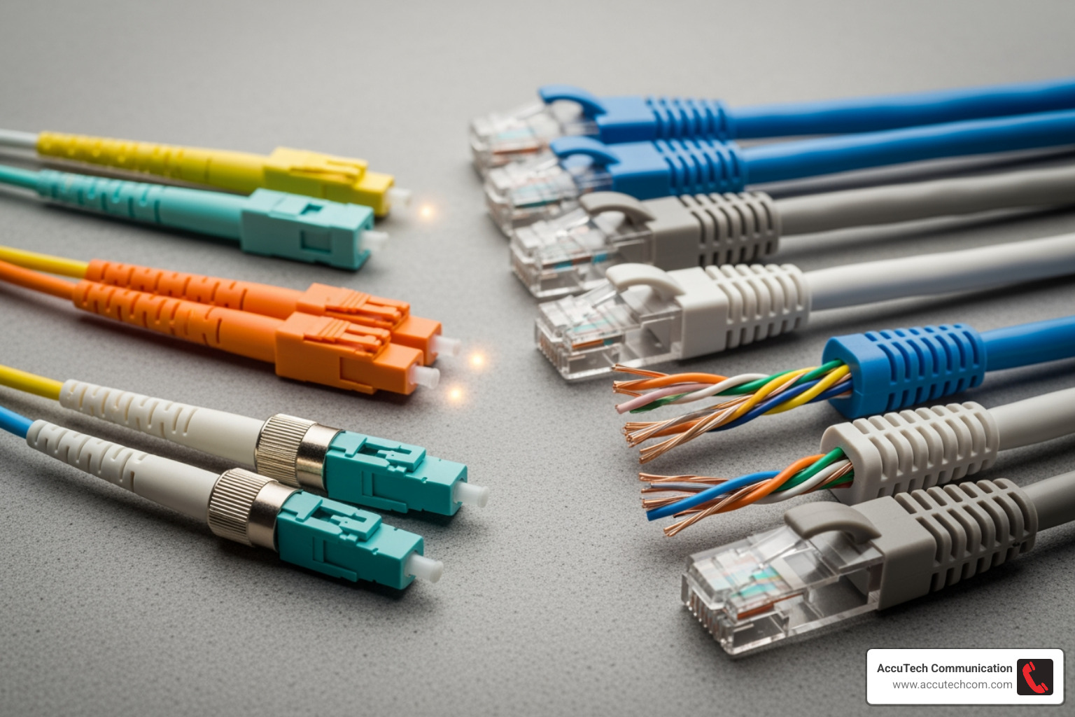 fiber optic and copper cables side-by-side - cabling infrastructure solutions fiber optic and copper cables side-by-side - cabling infrastructure solutions