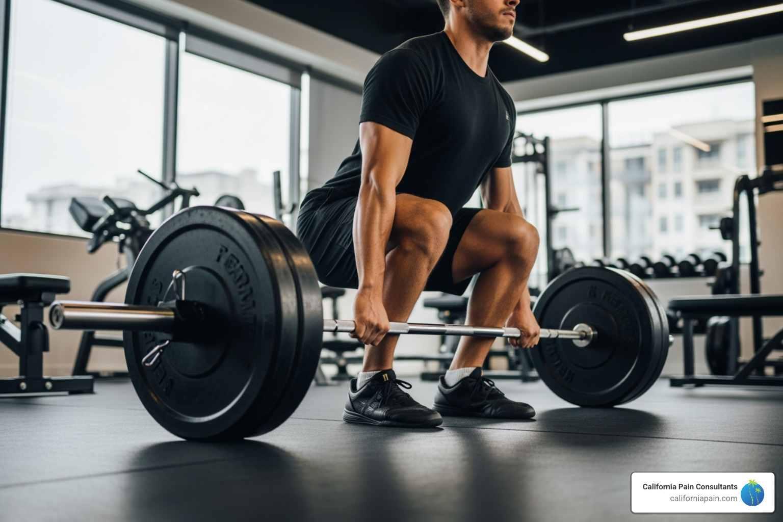 person performing conventional barbell deadlift with proper form - back compound exercises