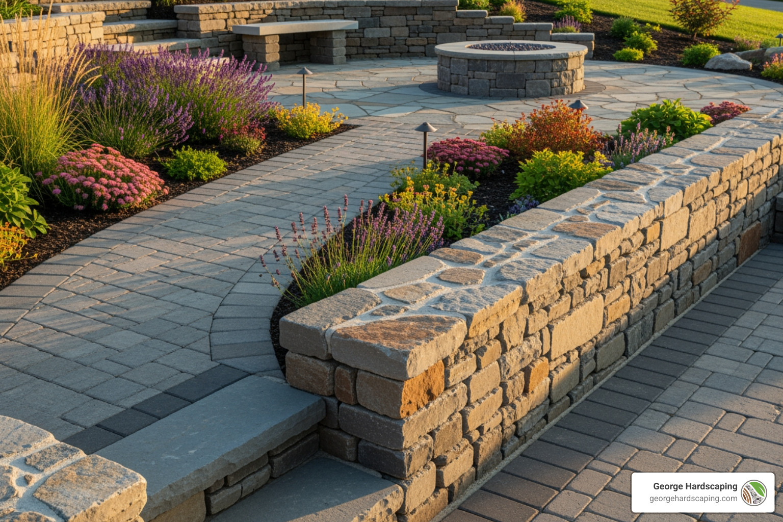 Close-up of various masonry materials including natural flagstone, concrete pavers in a basketweave pattern, and classic red brick, showcasing their textures and colors laid out together - Landscape Masonry Close-up of various masonry materials including natural flagstone, concrete pavers in a basketweave pattern, and classic red brick, showcasing their textures and colors laid out together - Landscape Masonry