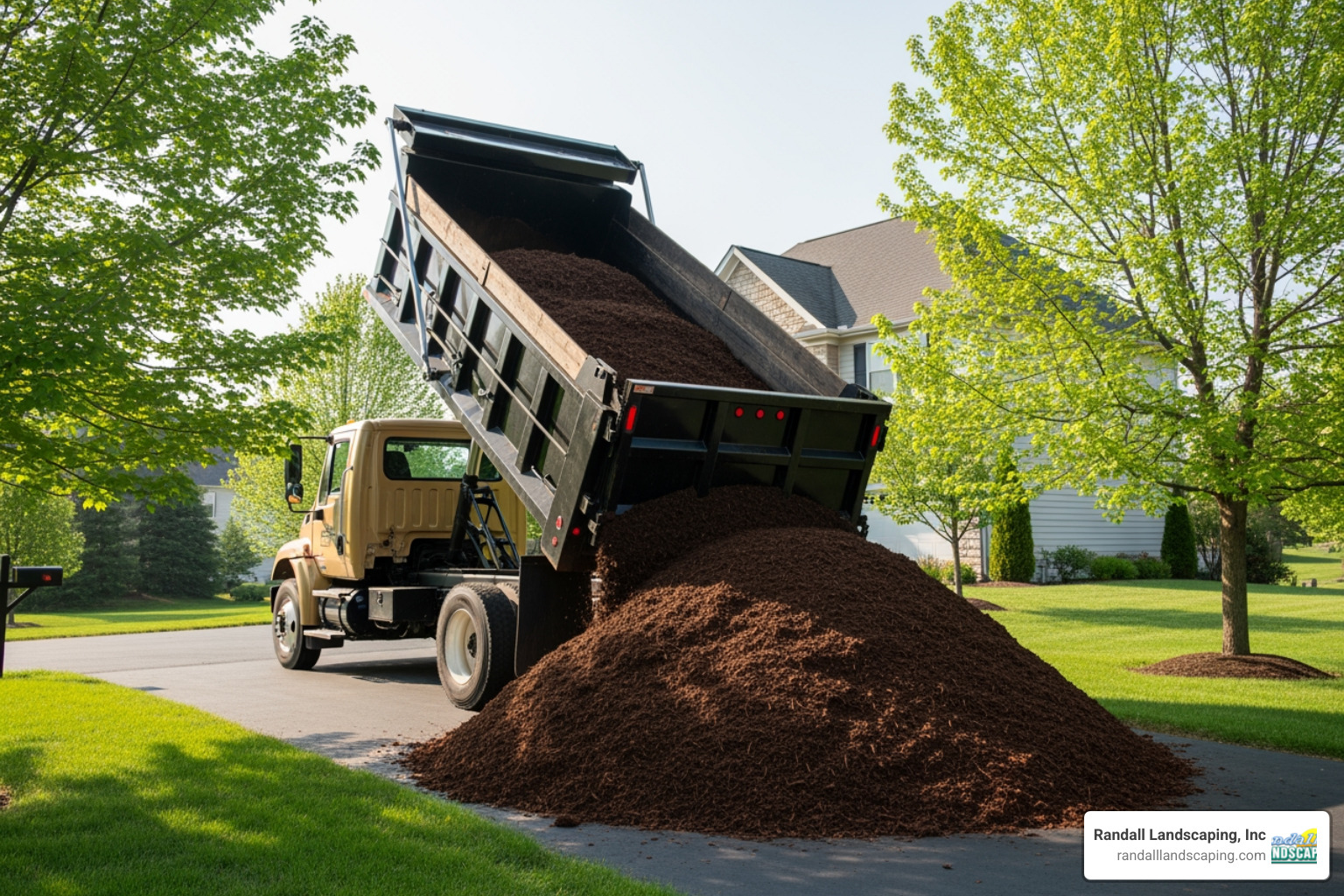 landscaping truck delivering bulk mulch - price to lay mulch