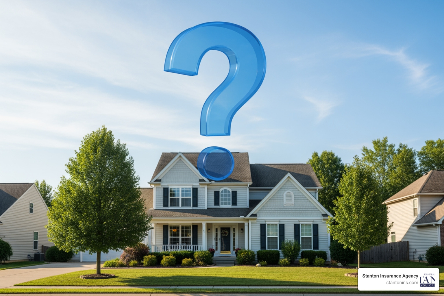Image of a question mark over a house, symbolizing questions about property insurance. - affordable rental property insurance
