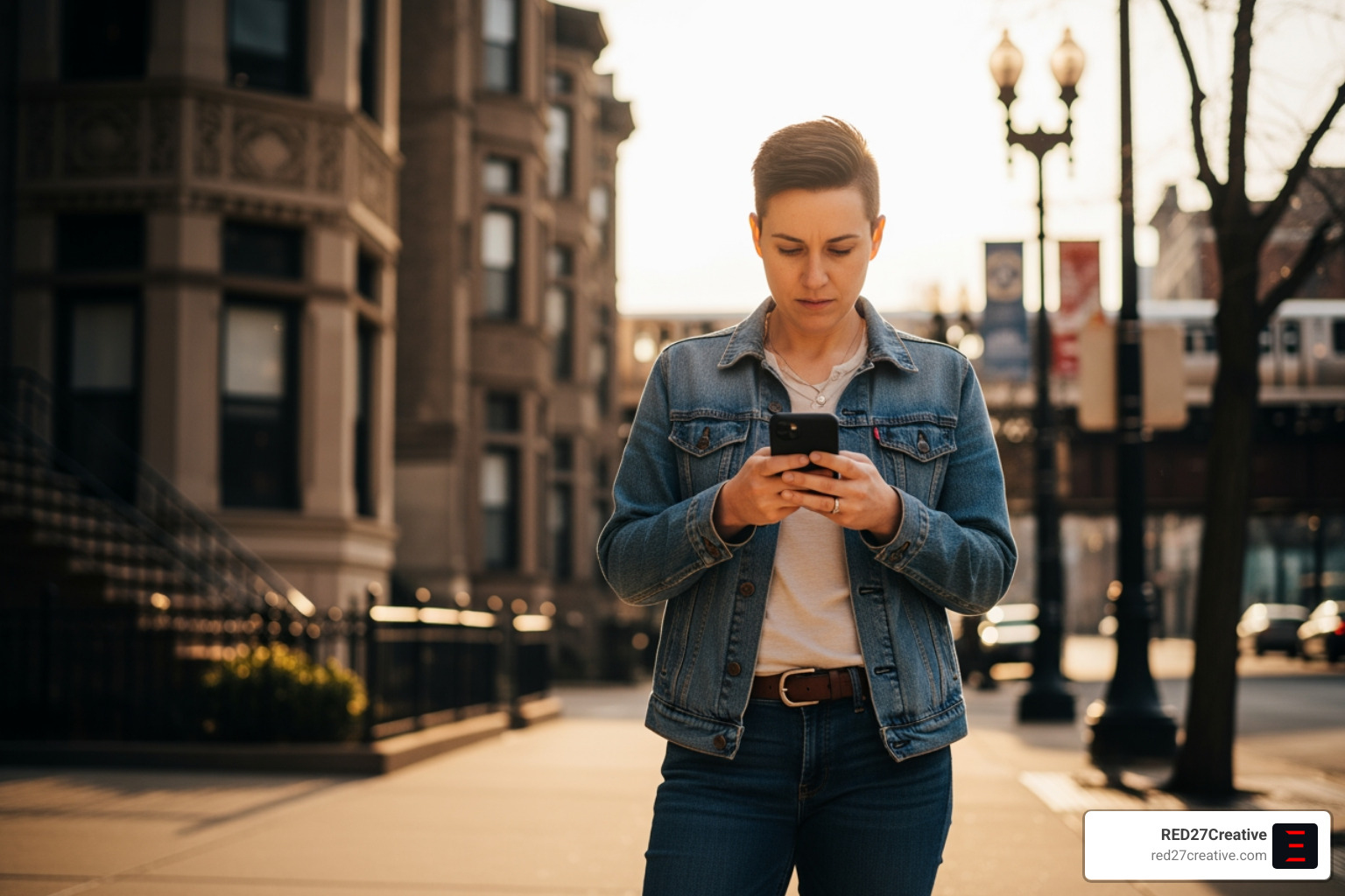 Person searching for a local service on their phone in a Chicago setting - Chicago local SEO agency Person searching for a local service on their phone in a Chicago setting - Chicago local SEO agency
