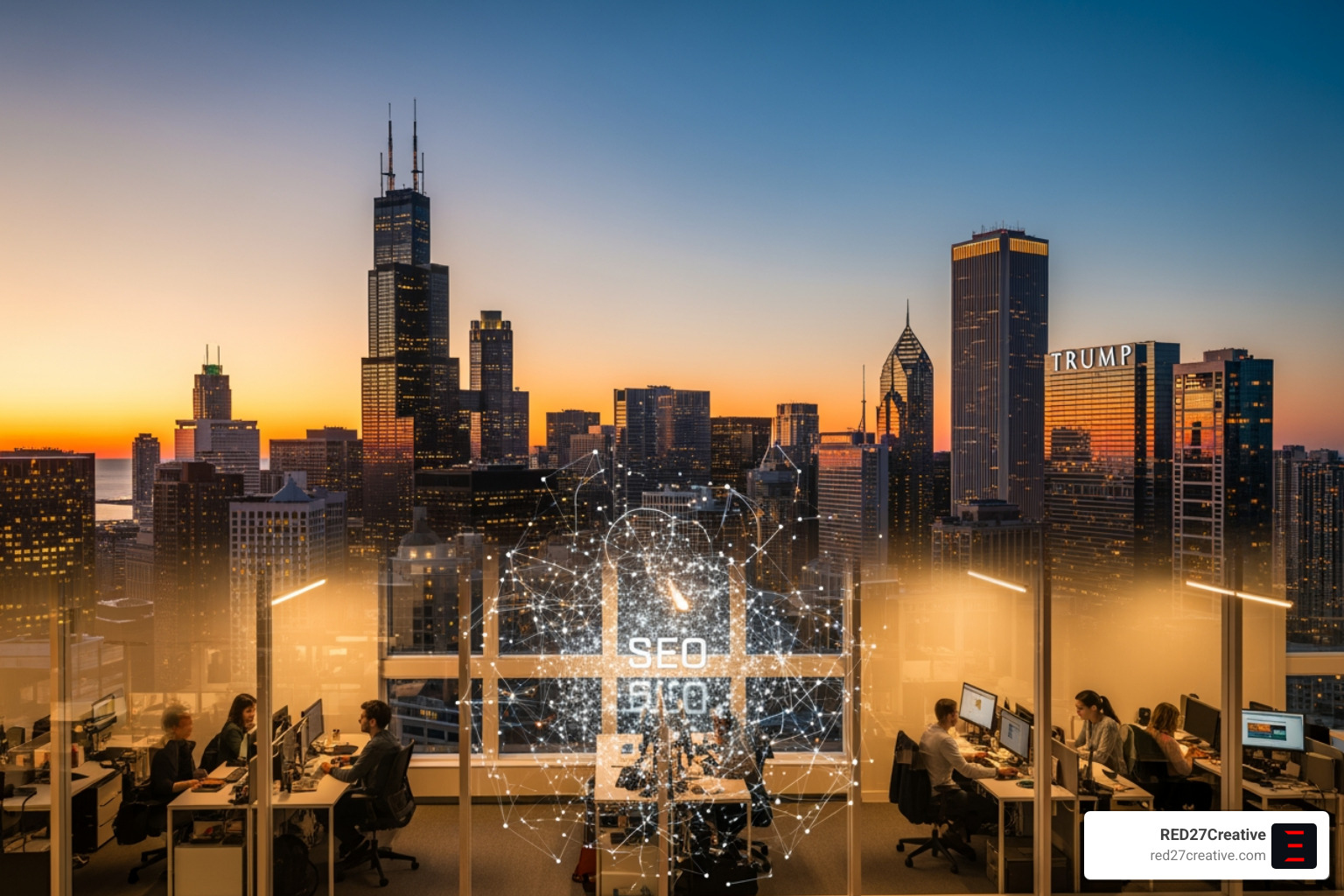 Collaborative meeting with a Chicago map in the background - Chicago local SEO agency Collaborative meeting with a Chicago map in the background - Chicago local SEO agency
