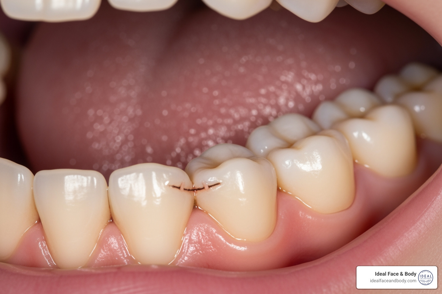 Close-up of the inside of a mouth showing a small incision near the upper molar - what is buccal fat removal surgery Close-up of the inside of a mouth showing a small incision near the upper molar - what is buccal fat removal surgery