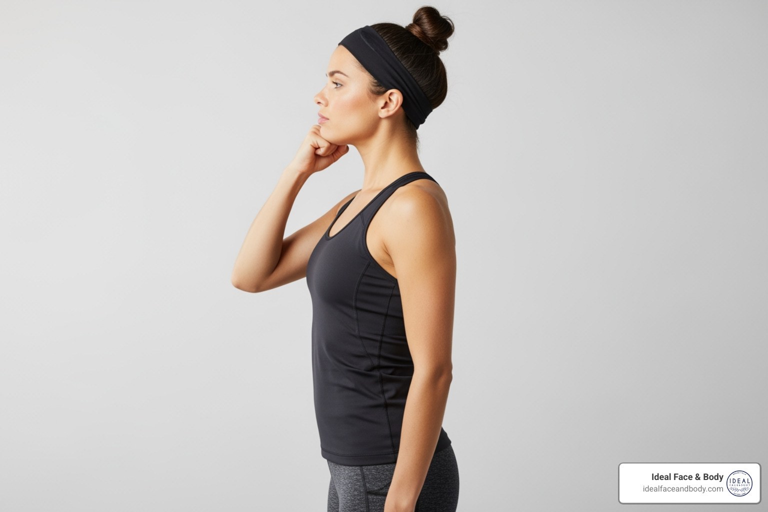 Person performing a chin tuck exercise - how to get rid of dowager's hump Person performing a chin tuck exercise - how to get rid of dowager's hump