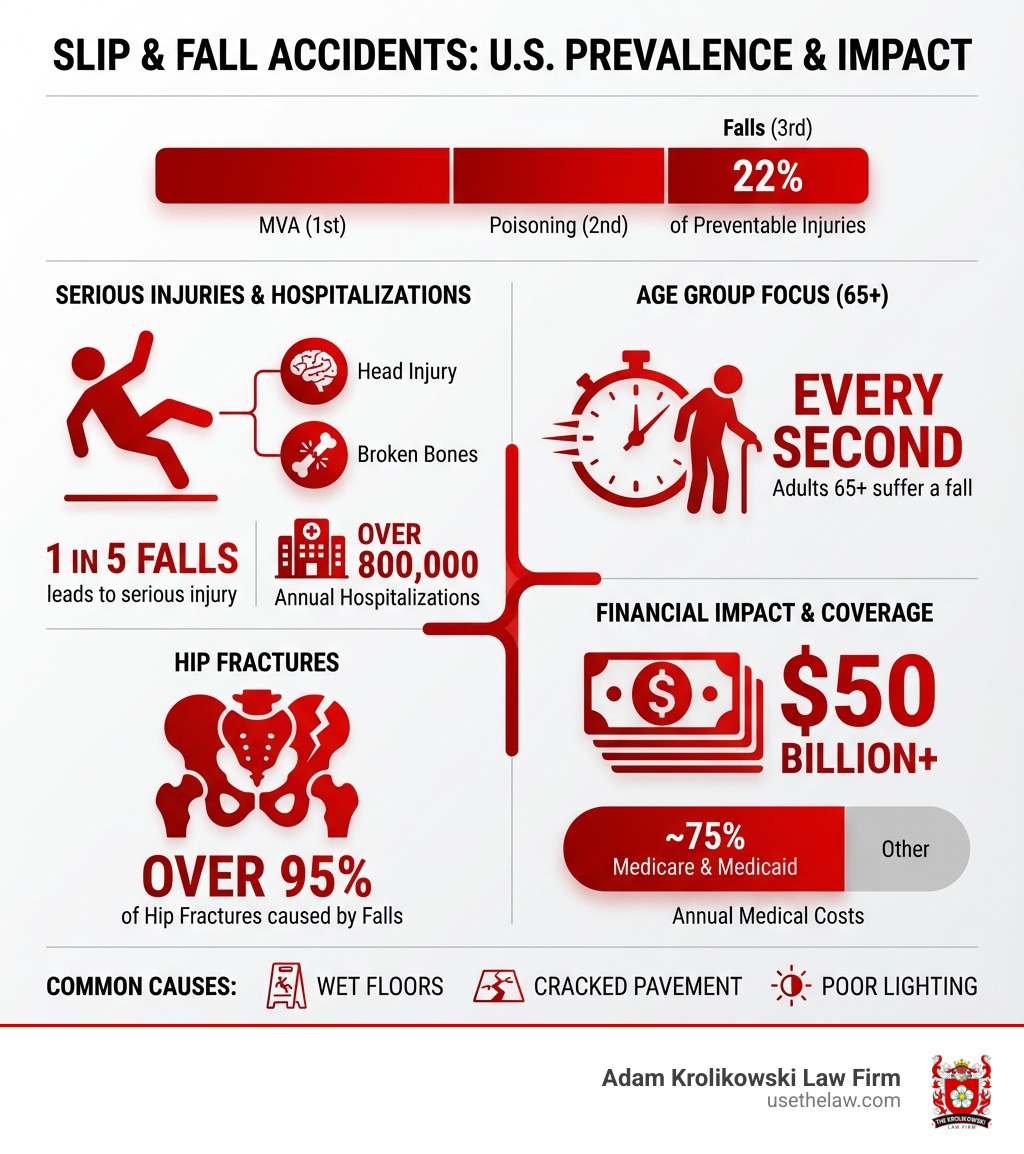 Infographic showing the prevalence of slip and fall accidents in the United States, including statistics on fall-related injuries by age group, common causes of falls, total annual hospitalizations, percentage of hip fractures caused by falls, and the $50 billion annual medical costs with Medicare and Medicaid coverage breakdown - santa ana slip and fall lawyer infographic Infographic showing the prevalence of slip and fall accidents in the United States, including statistics on fall-related injuries by age group, common causes of falls, total annual hospitalizations, percentage of hip fractures caused by falls, and the $50 billion annual medical costs with Medicare and Medicaid coverage breakdown - santa ana slip and fall lawyer infographic