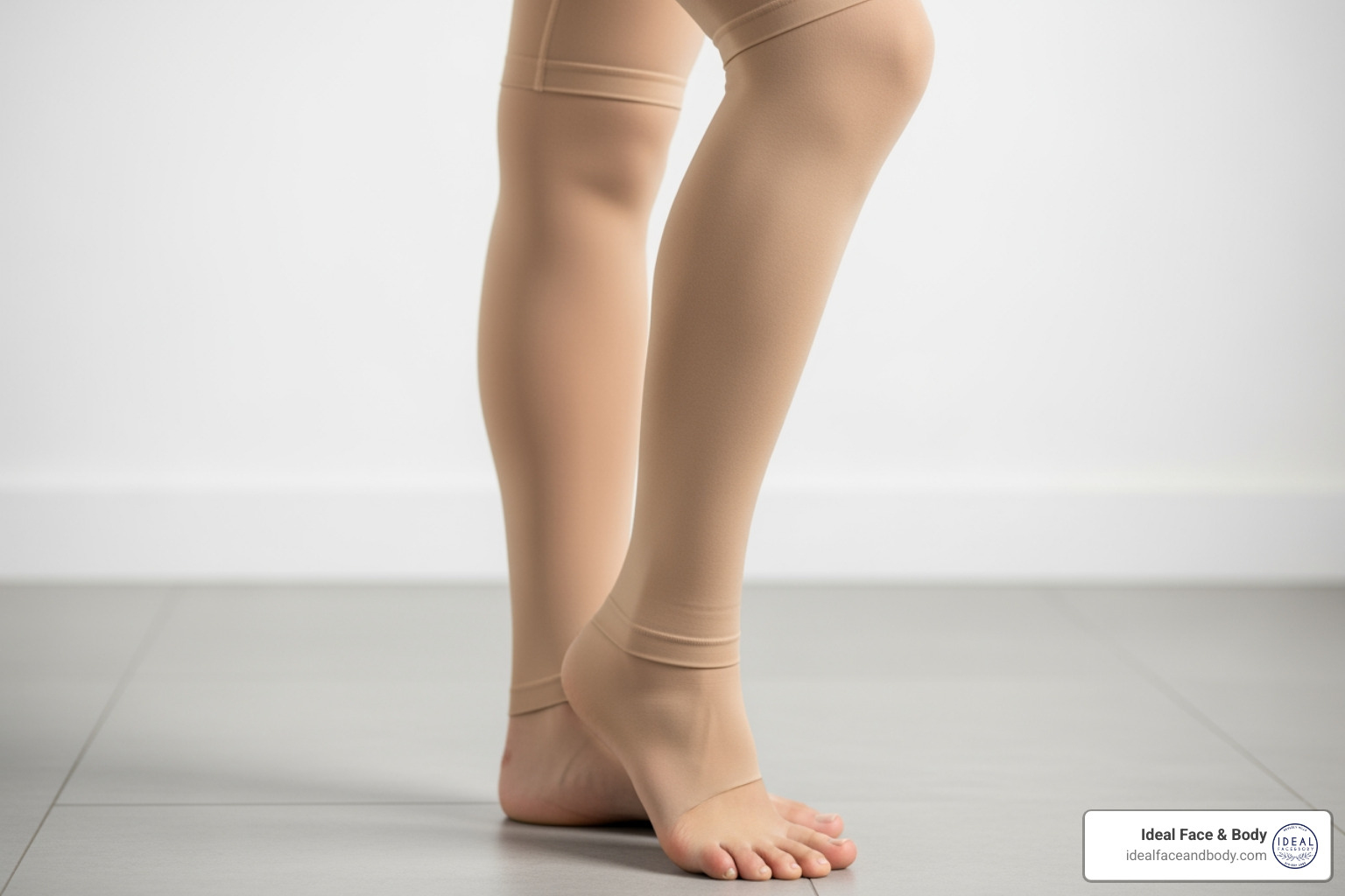 Person wearing compression garment on legs - leg vaser lipo Person wearing compression garment on legs - leg vaser lipo