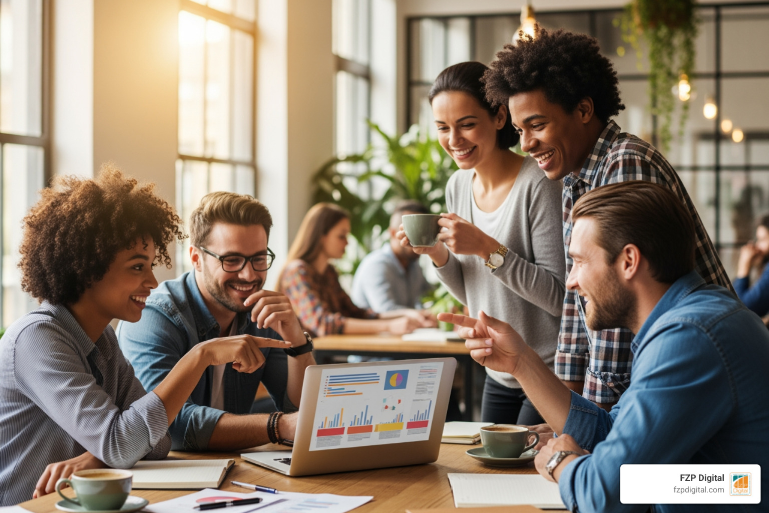 A diverse group of Bucks County business owners collaborating around a laptop, smiling and engaged. - Bucks County WordPress A diverse group of Bucks County business owners collaborating around a laptop, smiling and engaged. - Bucks County WordPress