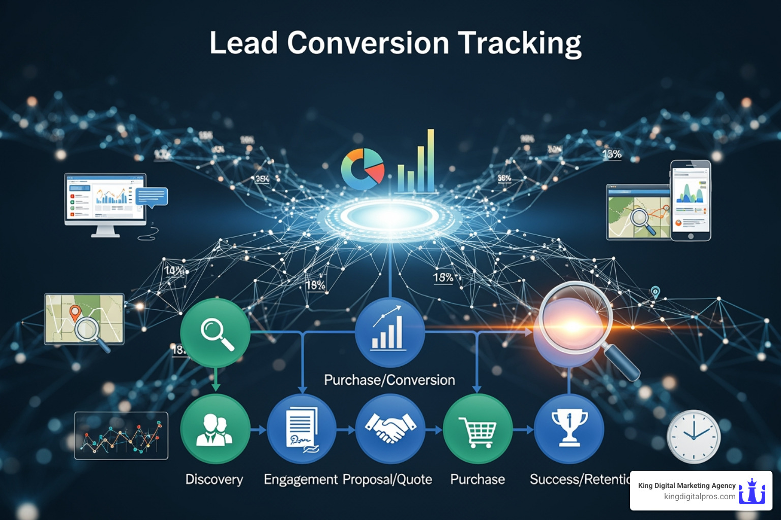 Image of a detailed digital marketing report highlighting various Key Performance Indicators (KPIs) like conversion rate, traffic sources, and revenue metrics - Lead conversion tracking