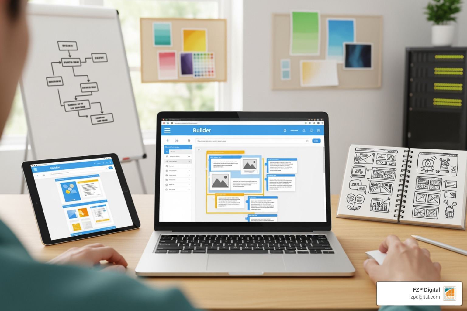 person sketching website layout ideas in a notebook - create a website person sketching website layout ideas in a notebook - create a website