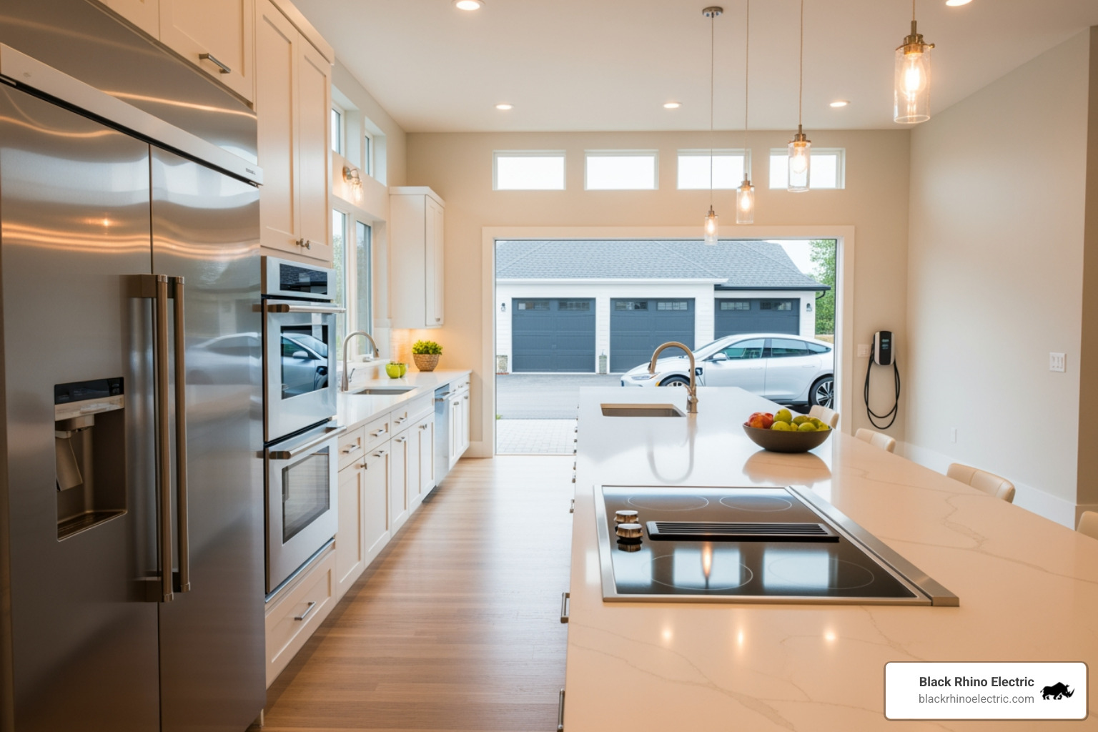 family enjoying home with new appliances and EV charging - main breaker panel replacement