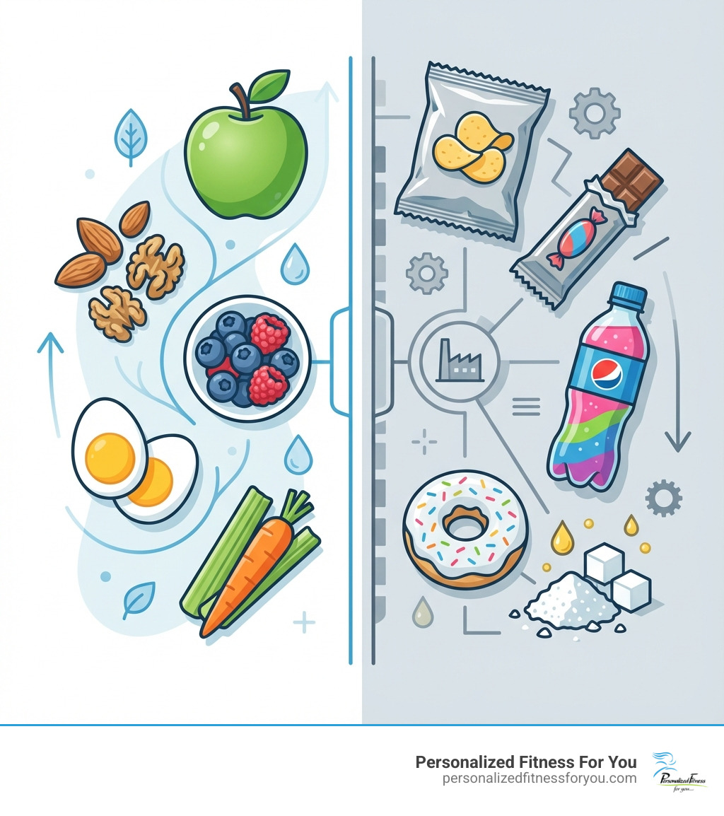 infographic showing the difference between clean snacks and processed snacks with examples - eating clean snacks infographic infographic showing the difference between clean snacks and processed snacks with examples - eating clean snacks infographic