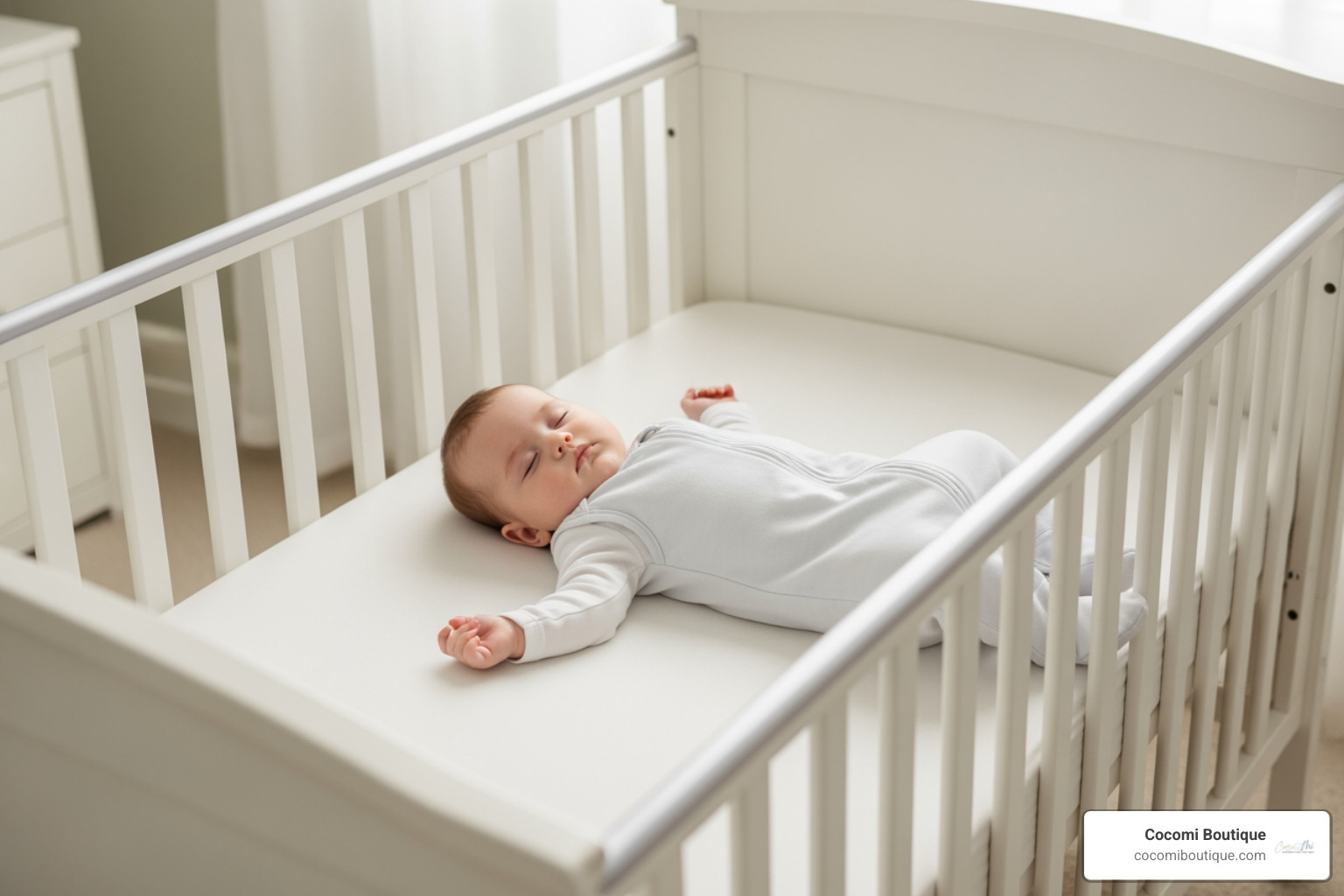 baby sleeping safely on their back in an empty crib - are muslin blankets safe for babies to sleep with