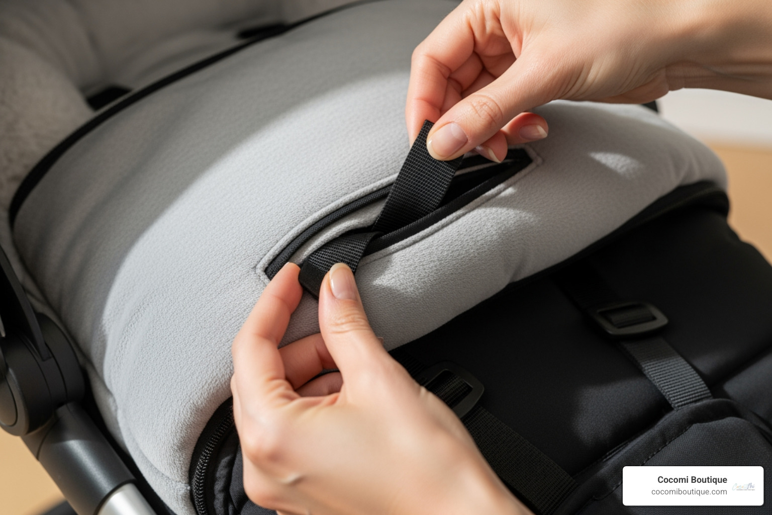 threading harness through footmuff - Universal stroller footmuff