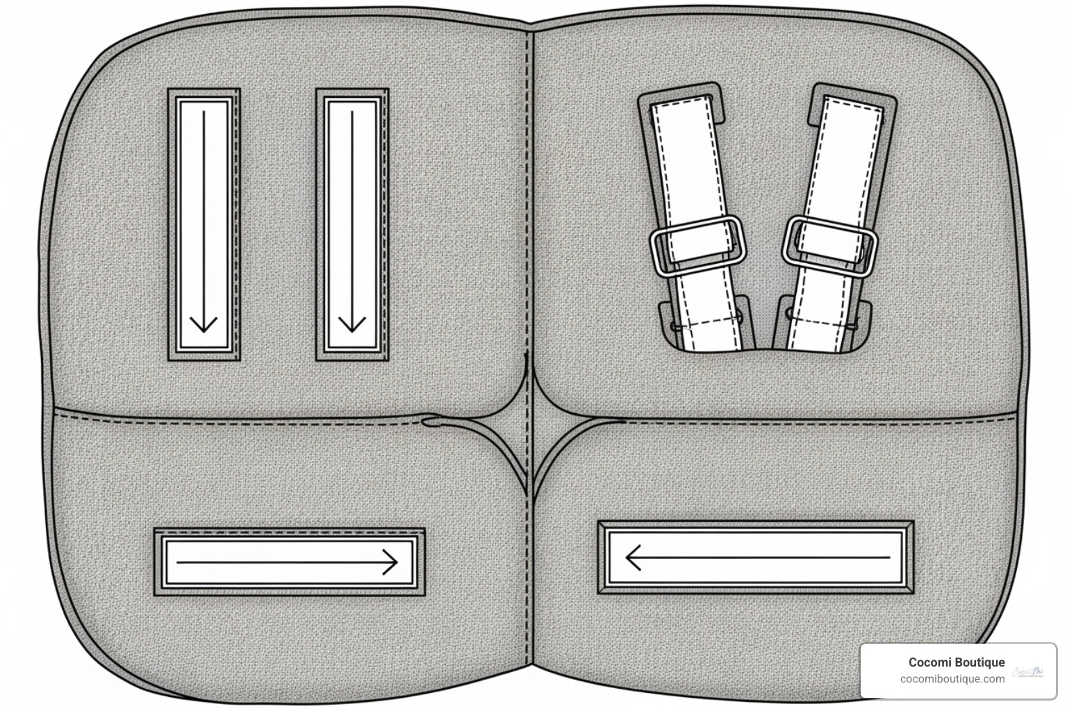 illustration of vertical and horizontal harness slots - baby lambskin footmuff