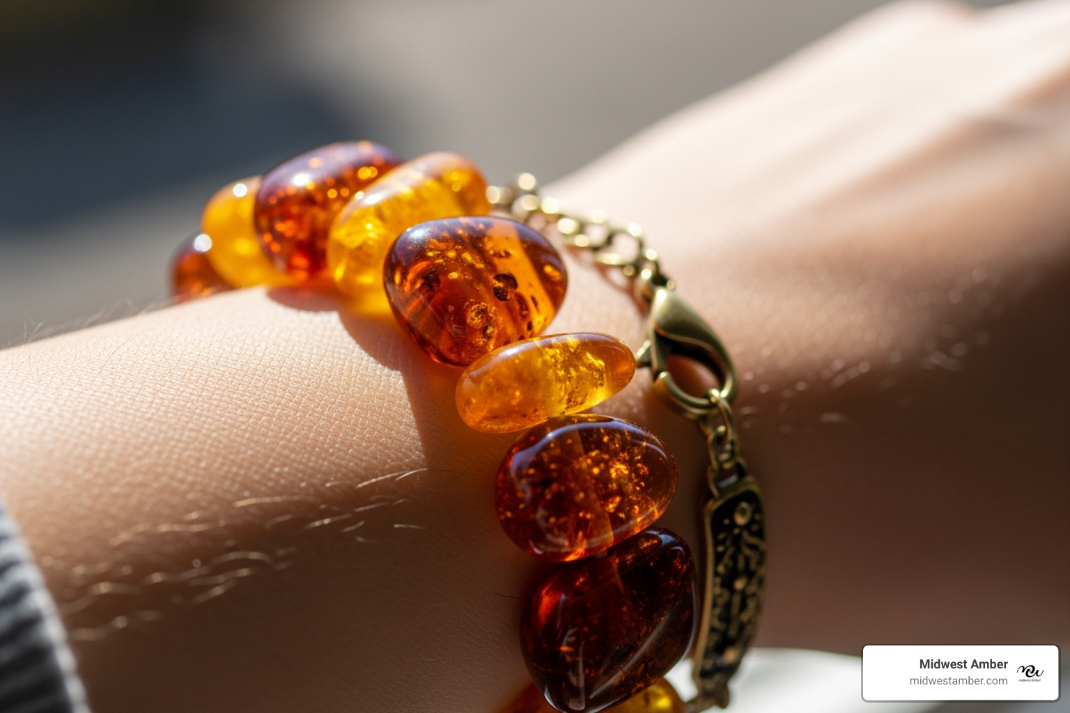 a person wearing a stylish amber bracelet - amber stone for sale