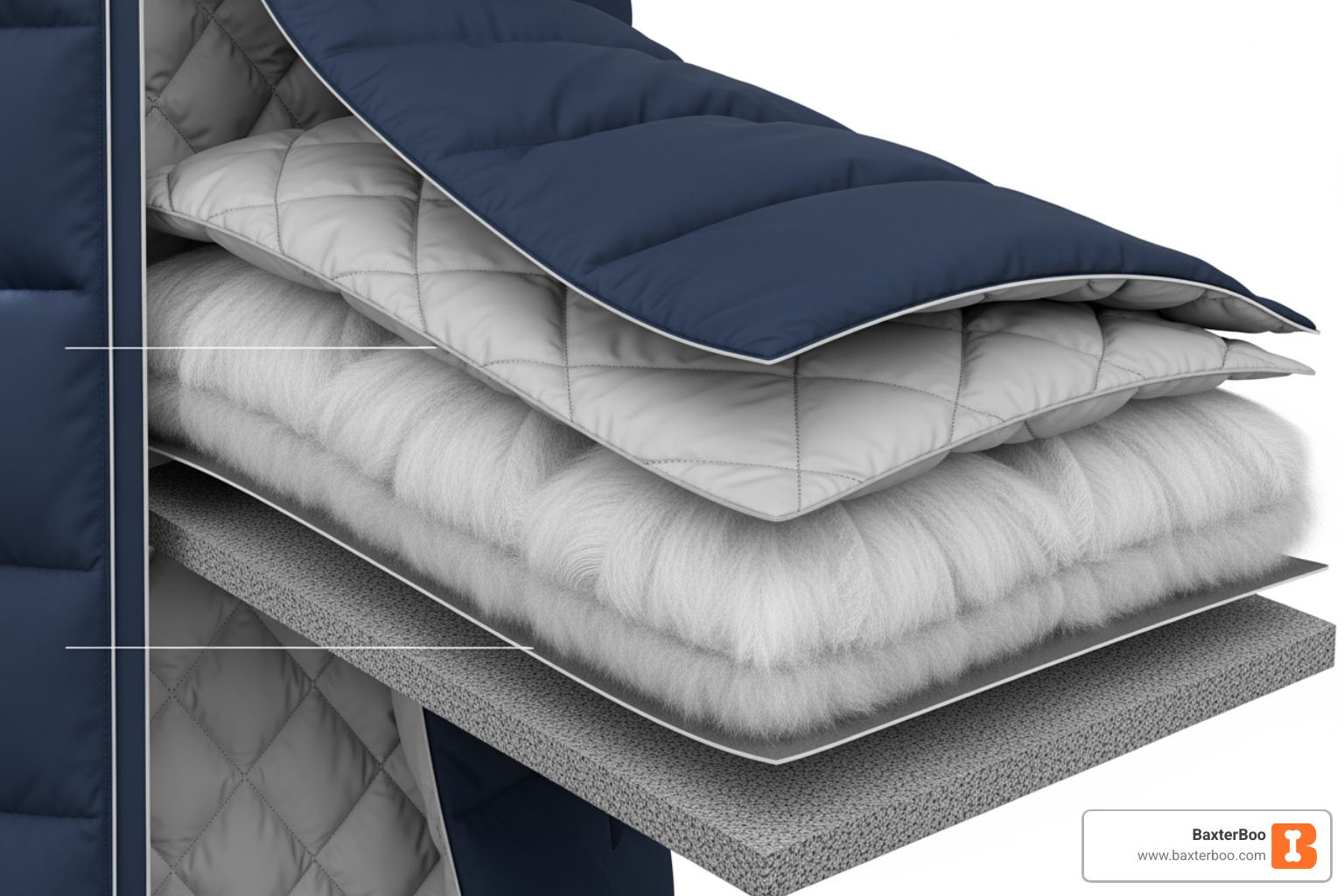 cutaway view of a bubble coat's layers showing an outer shell, an insulation layer, and an inner lining - dog bubble coat cutaway view of a bubble coat's layers showing an outer shell, an insulation layer, and an inner lining - dog bubble coat