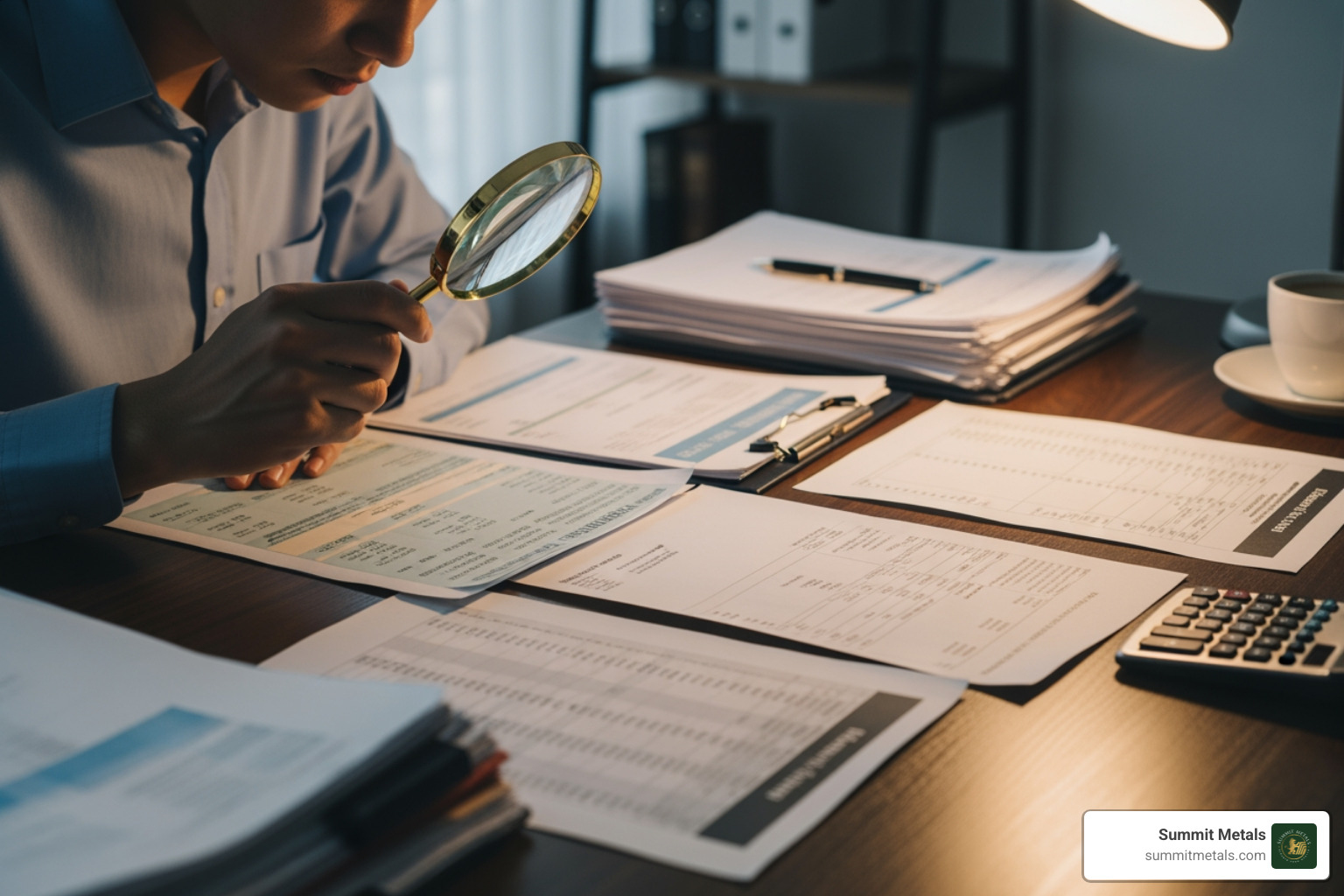 A person comparing different documents with a magnifying glass - Gold IRA custodian