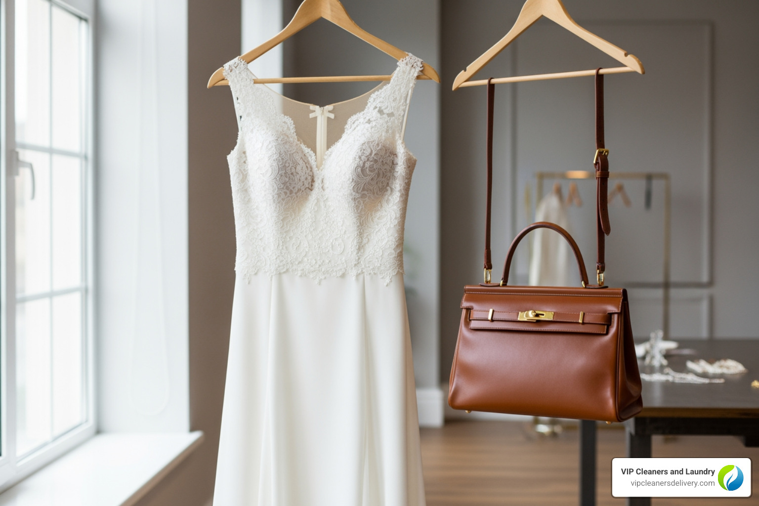 pristine wedding dress and restored leather handbag - perfect laundry and dry cleaning pristine wedding dress and restored leather handbag - perfect laundry and dry cleaning