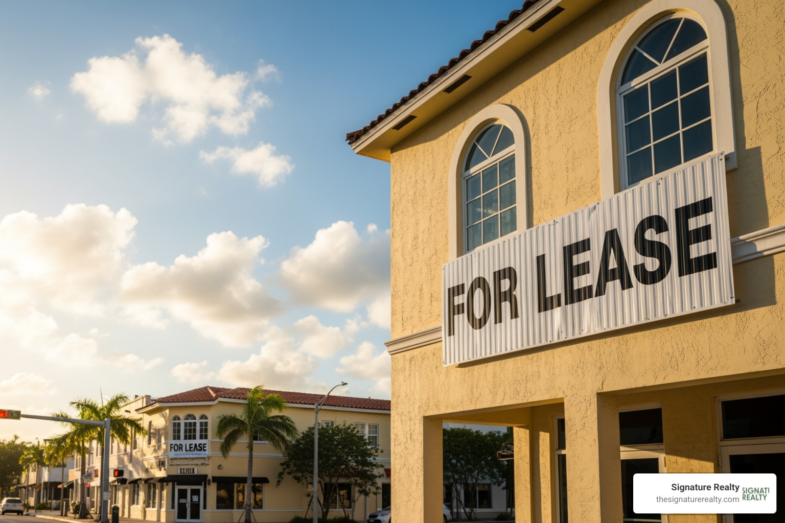 For Lease sign on a commercial property in Miami - restaurant lease negotiation For Lease sign on a commercial property in Miami - restaurant lease negotiation