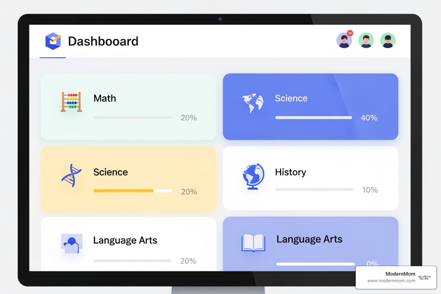 Khan Academy user dashboard showing different subjects - free homework websites