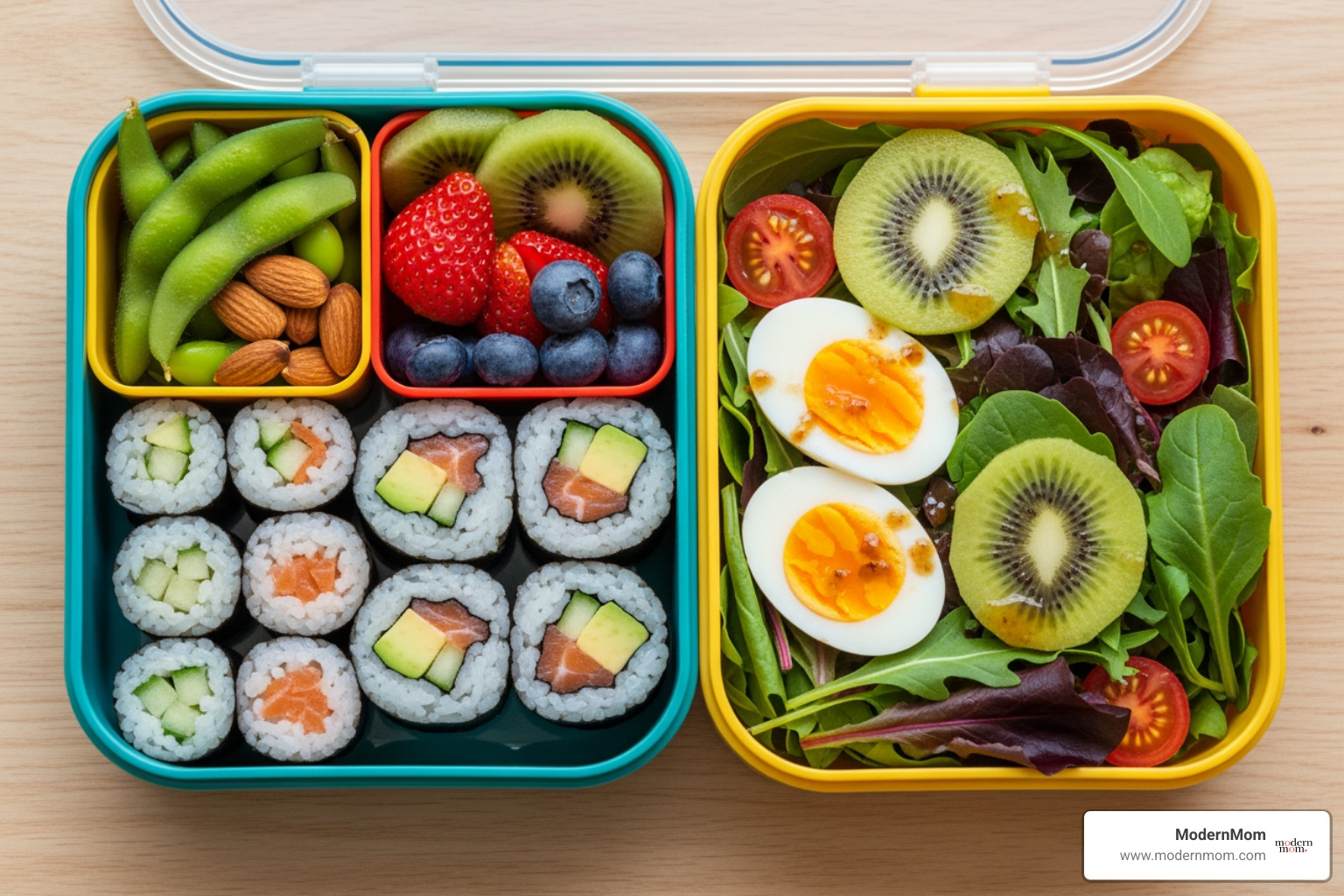 bento box with colorful compartments - Cold lunchbox ideas