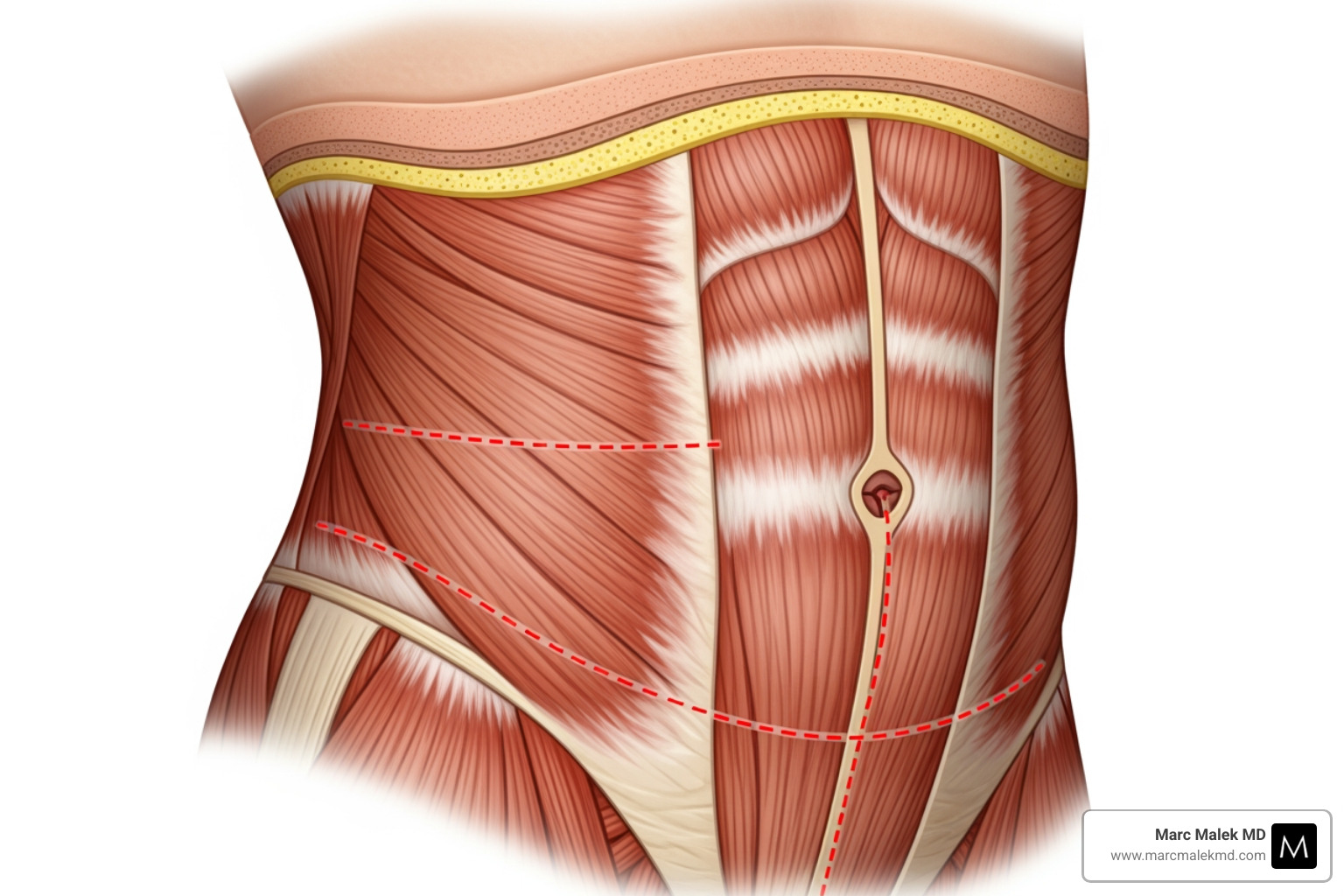 abdominal muscle layers showing C-section vs. tummy tuck incisions - tummy tuck after C-section abdominal muscle layers showing C-section vs. tummy tuck incisions - tummy tuck after C-section
