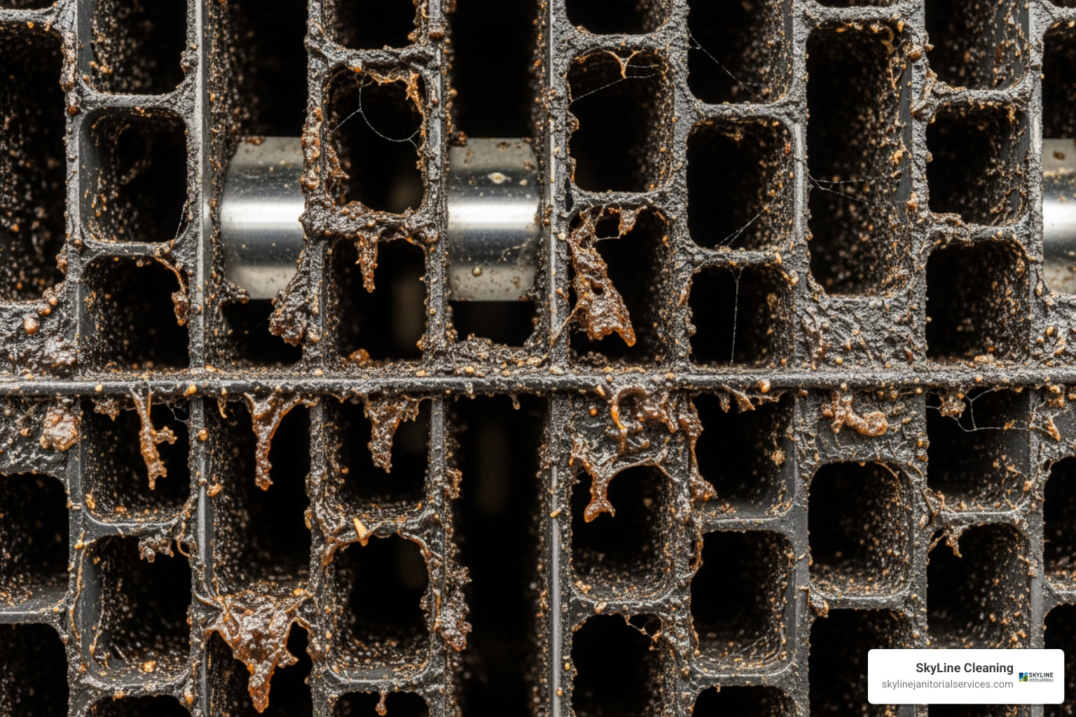 a dirty, grease-caked exhaust filter - commercial hood cleaning