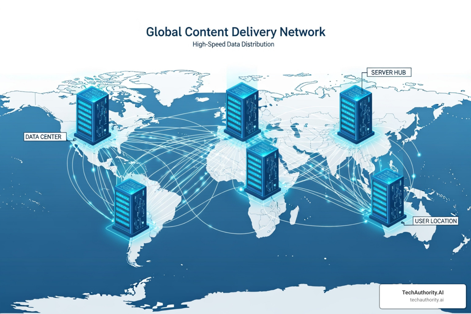 Diagram showing how a CDN delivers content faster to global users - WordPress website speed optimization