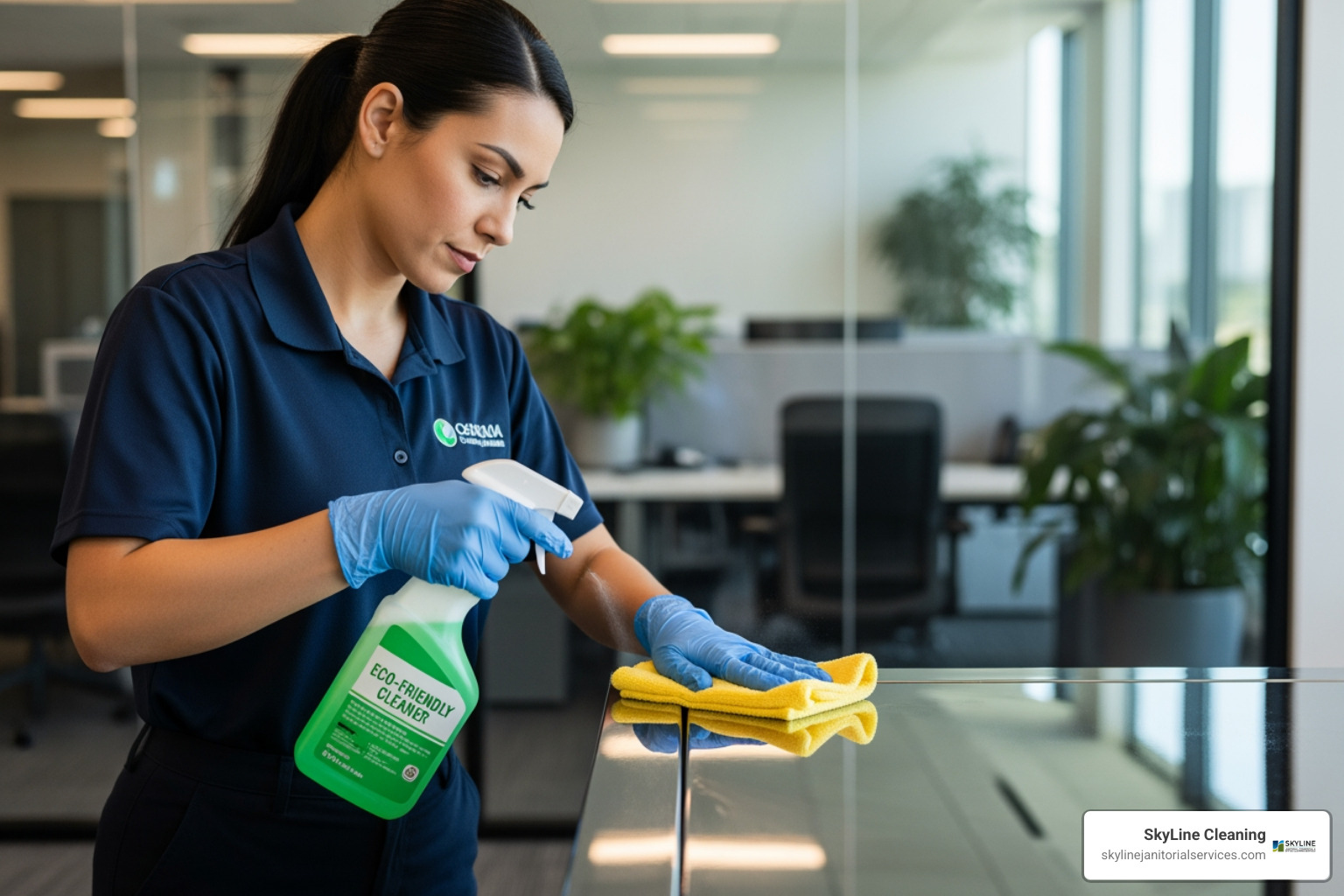 cleaning professional using eco-friendly products - commercial cleaning Arlington Heights IL