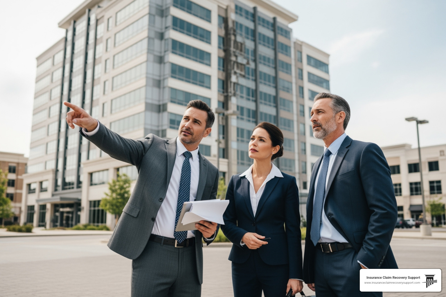 public adjuster and lawyer side-by-side with a commercial property owner or manager - denied commercial insurance claim lawyer