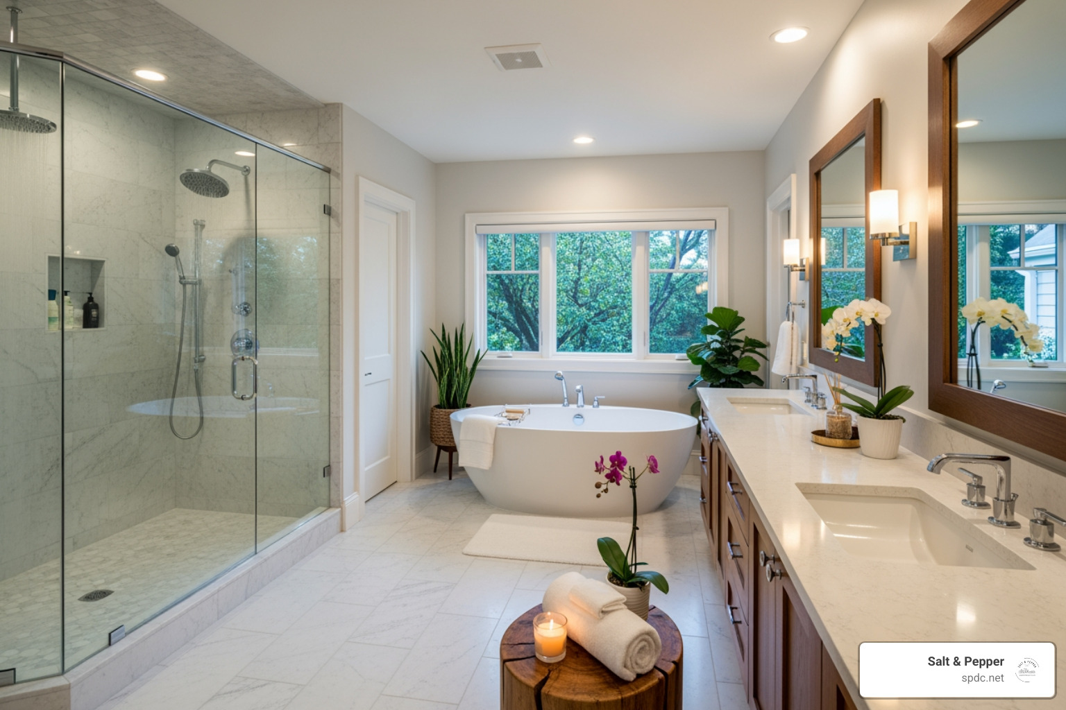 Spa-like master bathroom with freestanding tub and walk-in shower - bathroom remodeling Palm Harbor