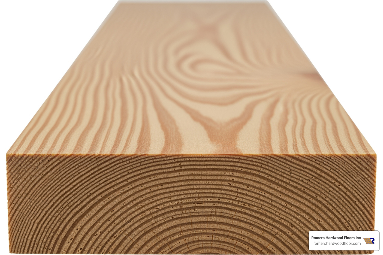 Cross-section of a solid hardwood plank showing its single-piece construction - hardwood floors installer