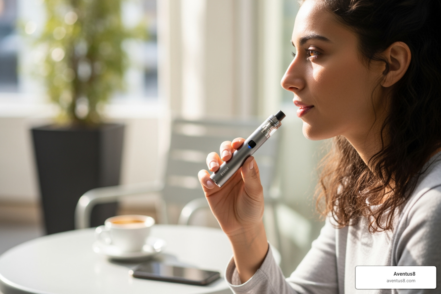 woman holding vape pen - THC vapes for women