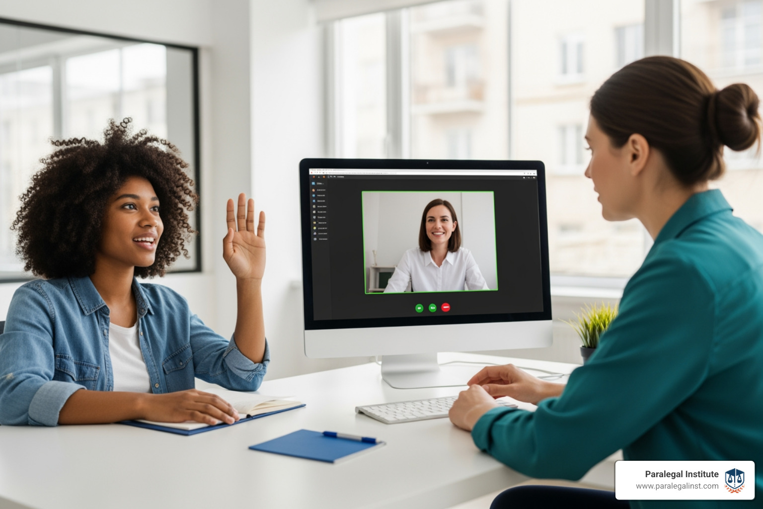 student interacting with an instructor during a live online class - Accelerated paralegal program online student interacting with an instructor during a live online class - Accelerated paralegal program online