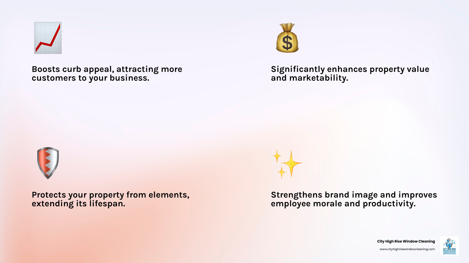 Infographic showing the positive impact of commercial painting on Long Island businesses. It highlights increased customer traffic, enhanced property value, and extended building lifespan due to quality painting and maintenance. - commercial painting Long Island infographic 4_facts_emoji_light-gradient Infographic showing the positive impact of commercial painting on Long Island businesses. It highlights increased customer traffic, enhanced property value, and extended building lifespan due to quality painting and maintenance. - commercial painting Long Island infographic 4_facts_emoji_light-gradient