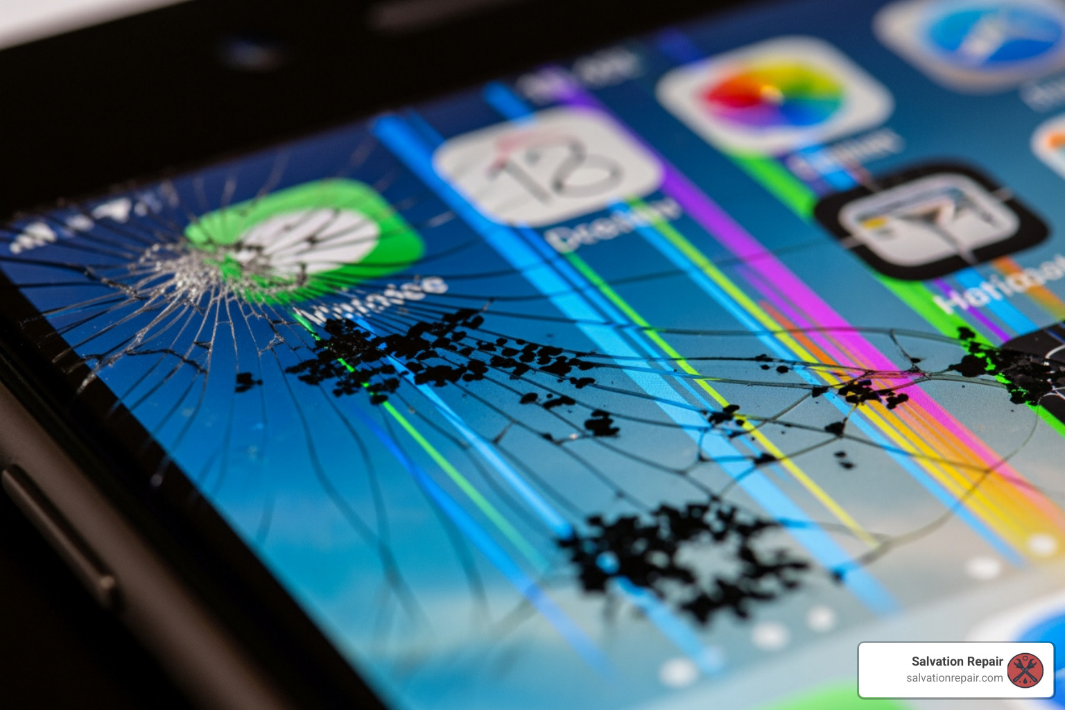 iPhone screen showing colored lines and dead pixels - Professional iPhone repair